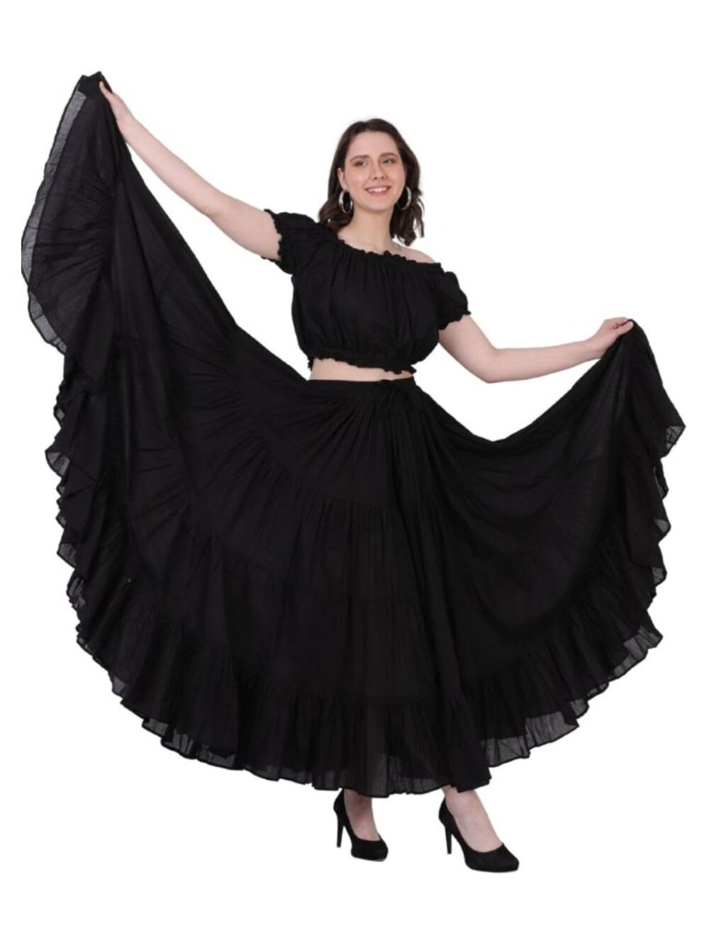 Women's Plus Size 25 Yard Cotton Maxi Skirt Gypsy Flowy Tiered
